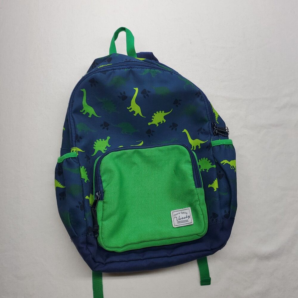 Vaschy Dinosaur Backpack 15″ x 11″ x 4.5″ Kids School Bag Navy Green Dino Print